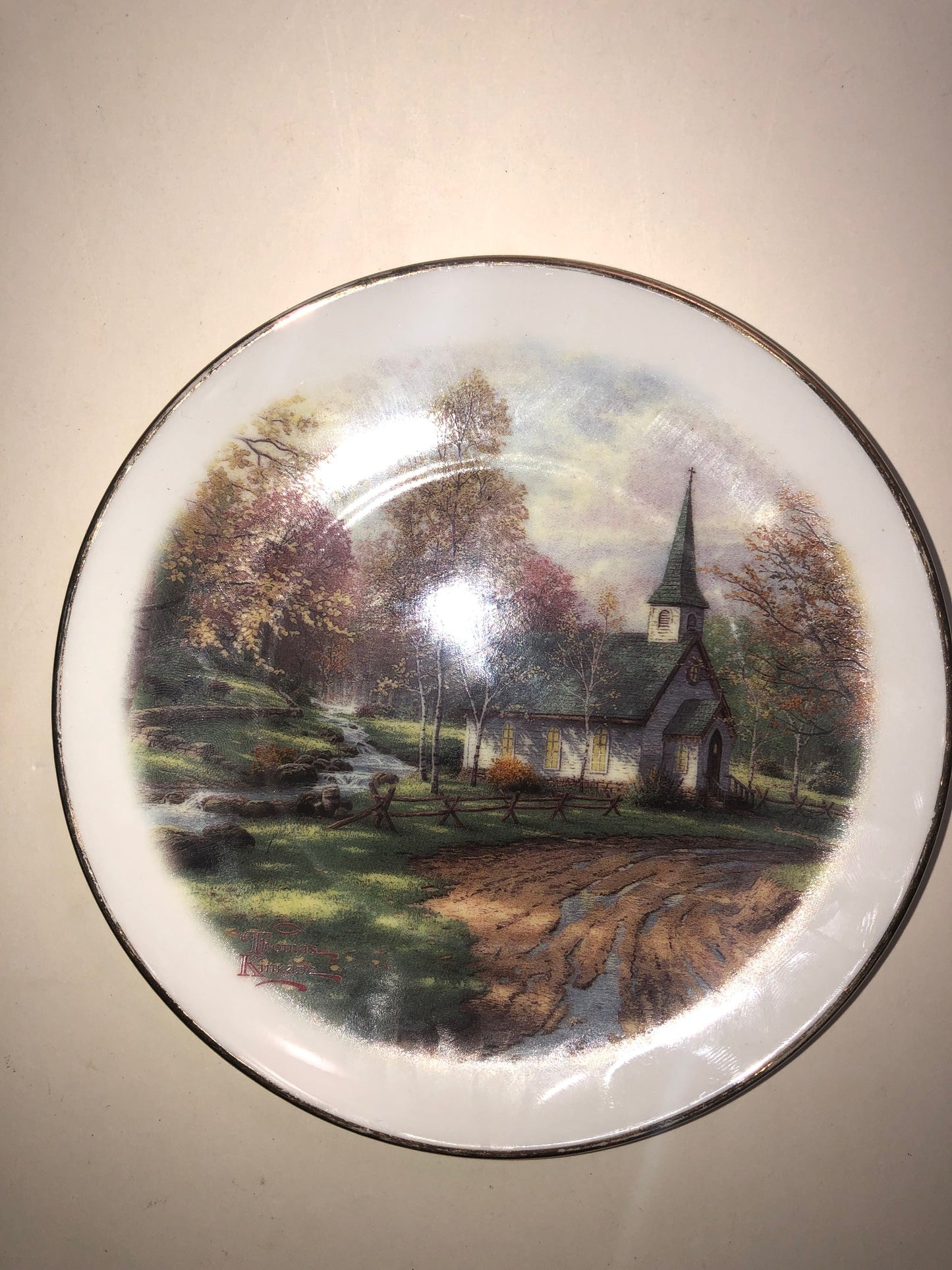 Thomas Kinkade "Aspen Chapel" 6-inch Collector Plate - Limited Edition Porcelain, Woodland Scene in Fall - Vintage Vibes