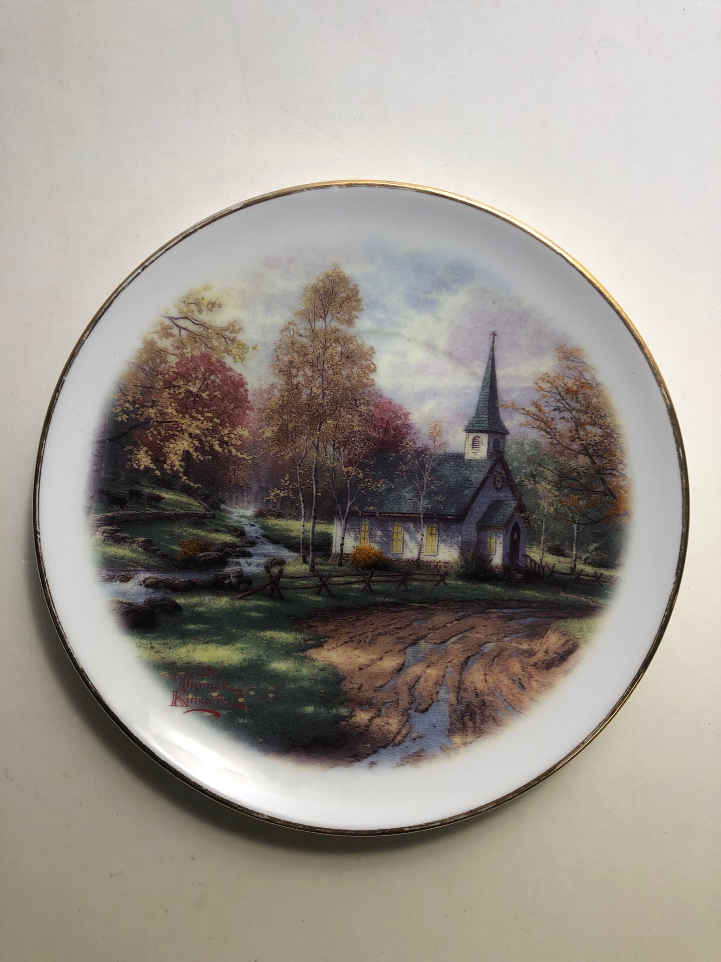 Thomas Kinkade "Aspen Chapel" 6-inch Collector Plate - Limited Edition Porcelain, Woodland Scene in Fall - Vintage Vibes