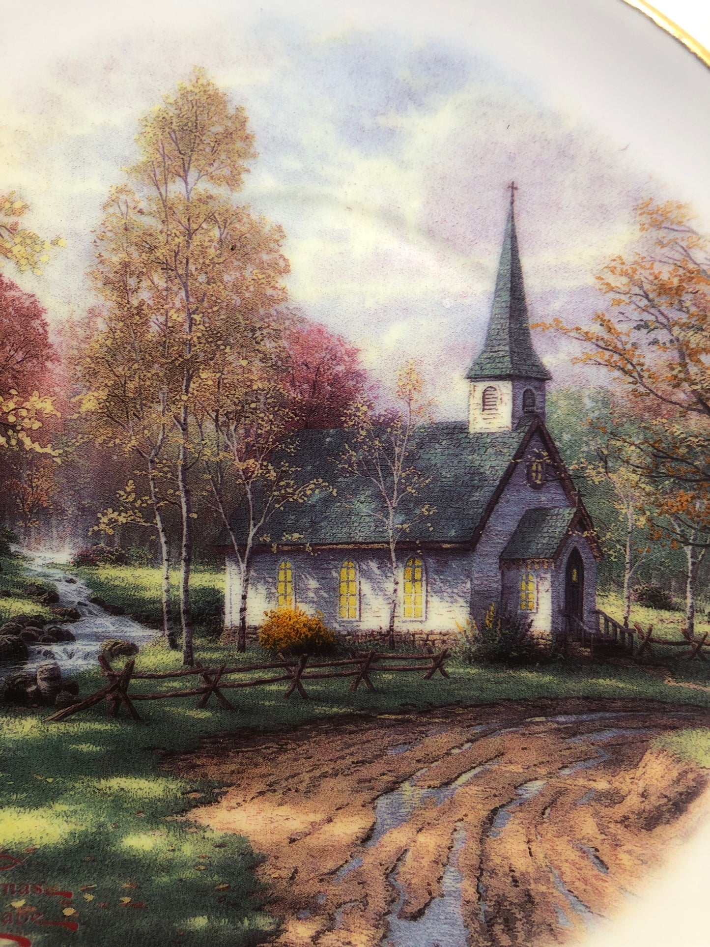 Thomas Kinkade "Aspen Chapel" 6-inch Collector Plate - Limited Edition Porcelain, Woodland Scene in Fall - Vintage Vibes