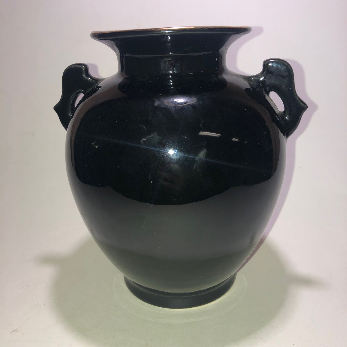 Vintage Japanese Black Porcelain Vase with Peacocks, Flowers, and Gold Details