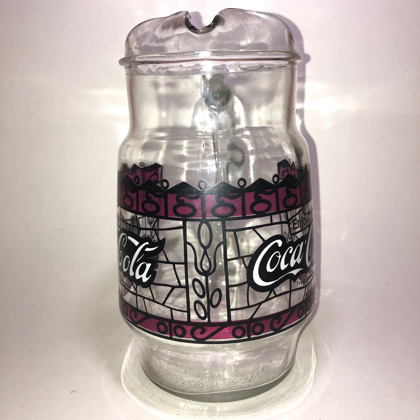 Coca Cola Glass Pitcher Tiffany Style Stained Glass Soda Pop Coke Vintage 1970s Retro