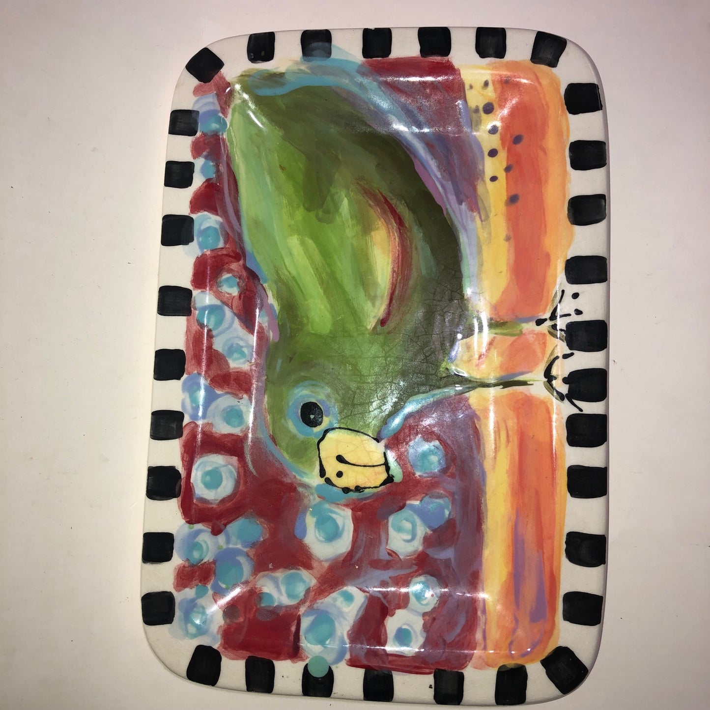 Hand-Painted Parrot Ceramic Plate by Victoria Heisler - Vintage Pottery