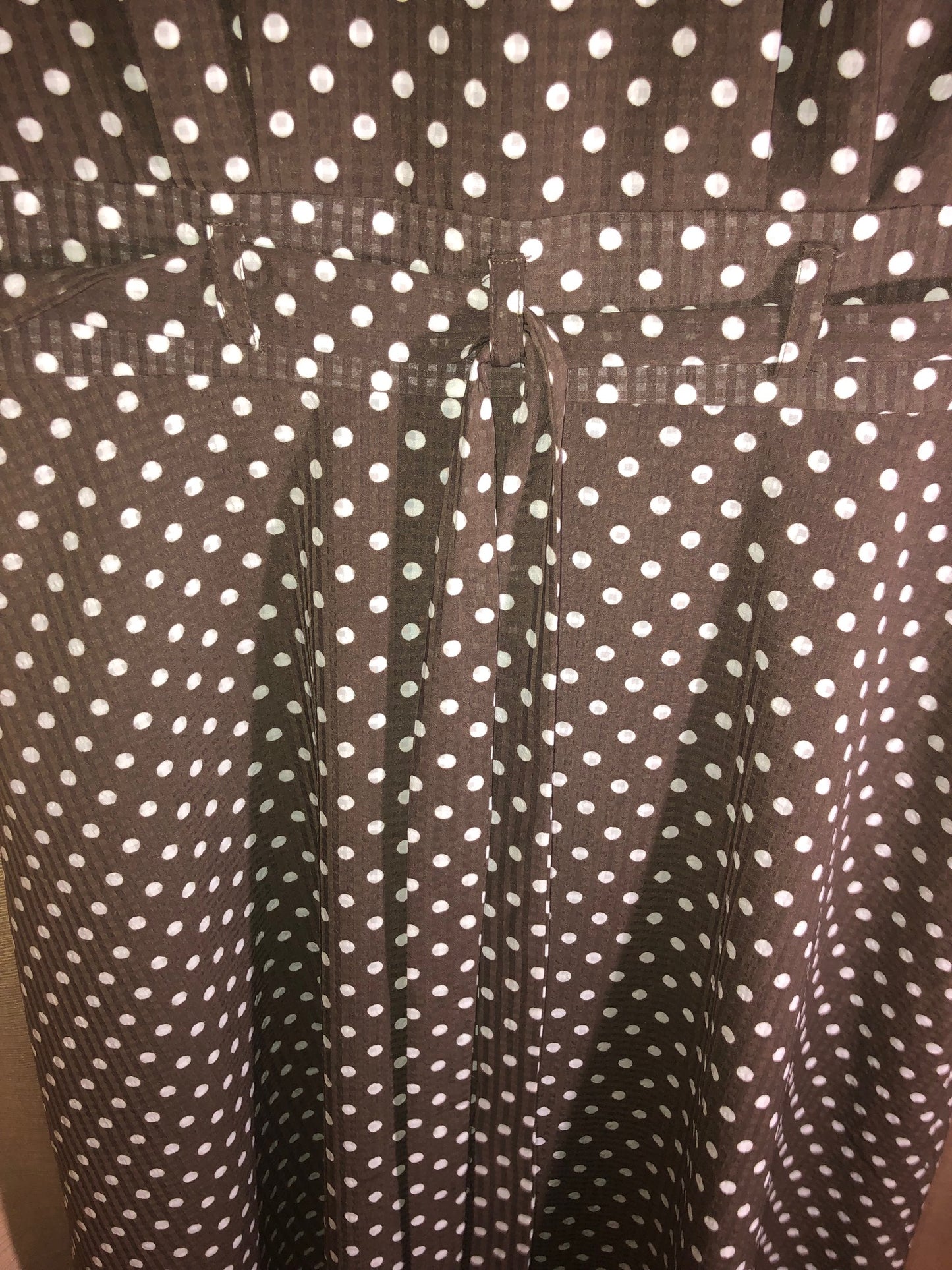 Vintage Brown & White Polka Dot Dress, Small, Button Detail, Bow Back