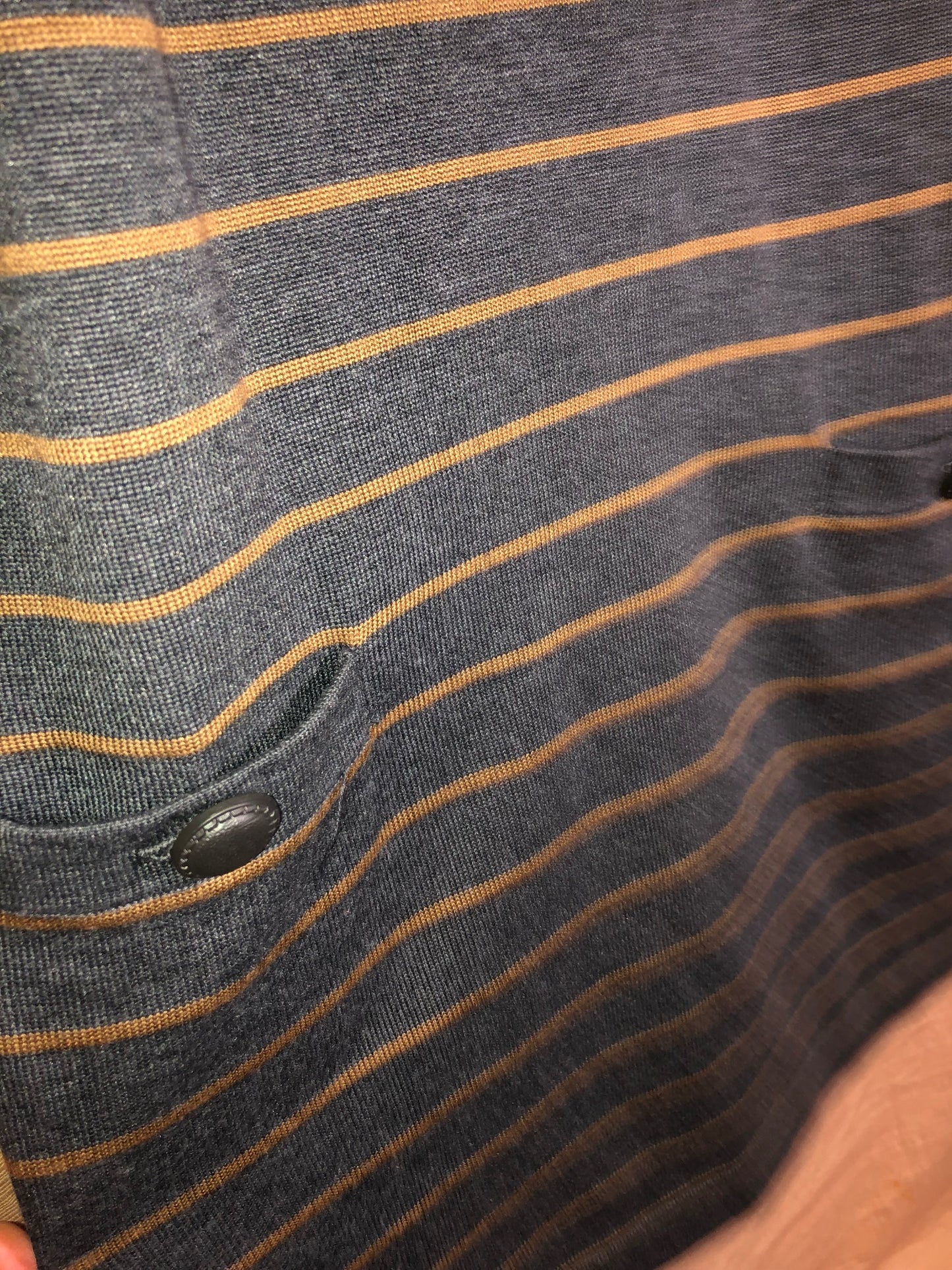 Vintage New Directions Striped Dress, Size S - Gray & Gold Puff Sleeves
