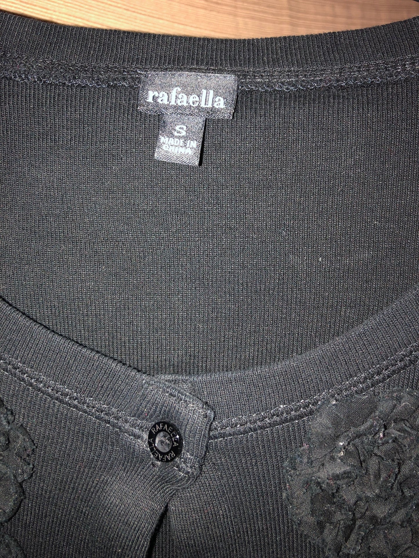 Rafaella Vintage Cardigan, Size S, Black with Floral Detail - Classic Style