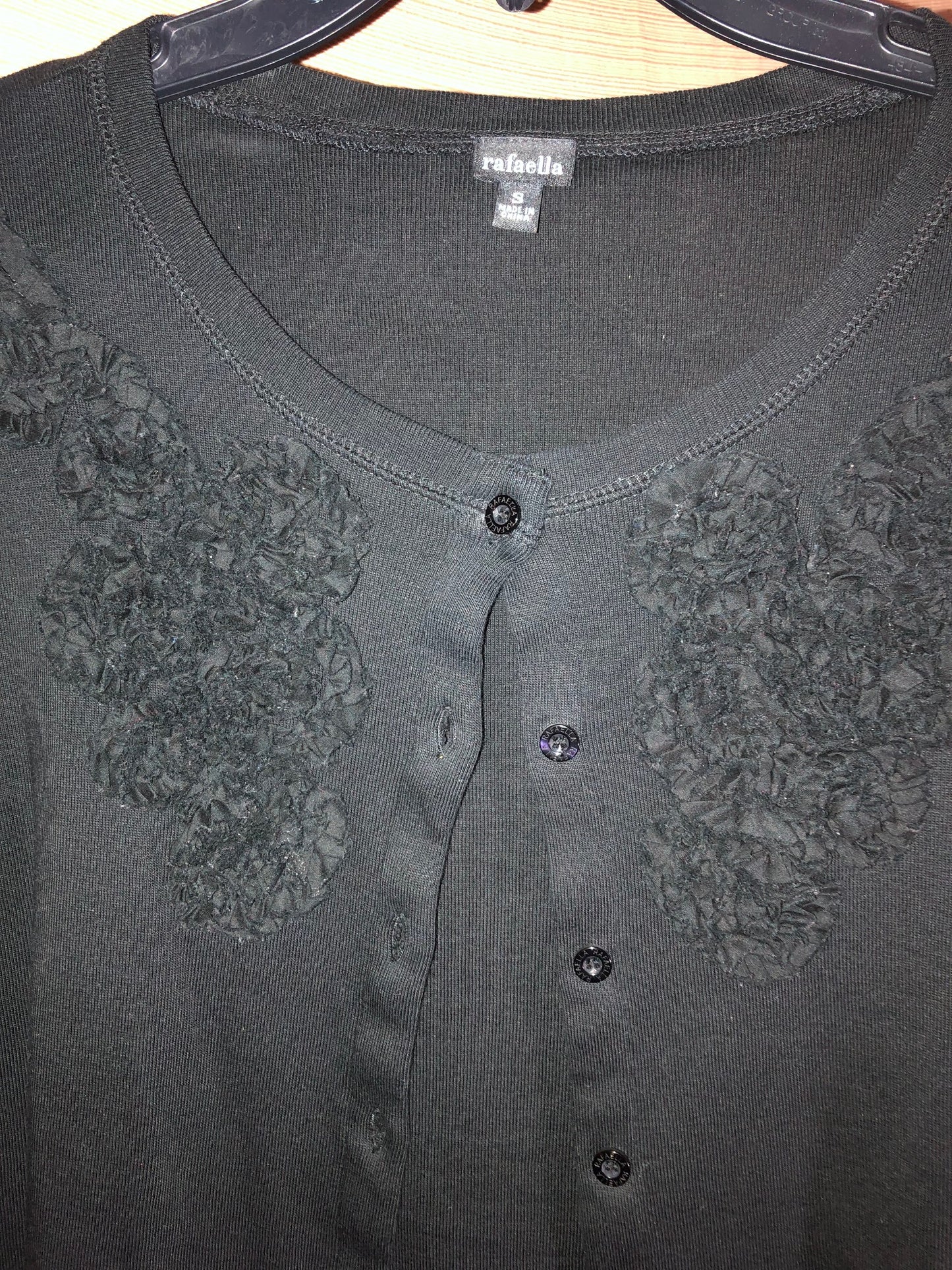 Rafaella Vintage Cardigan, Size S, Black with Floral Detail - Classic Style