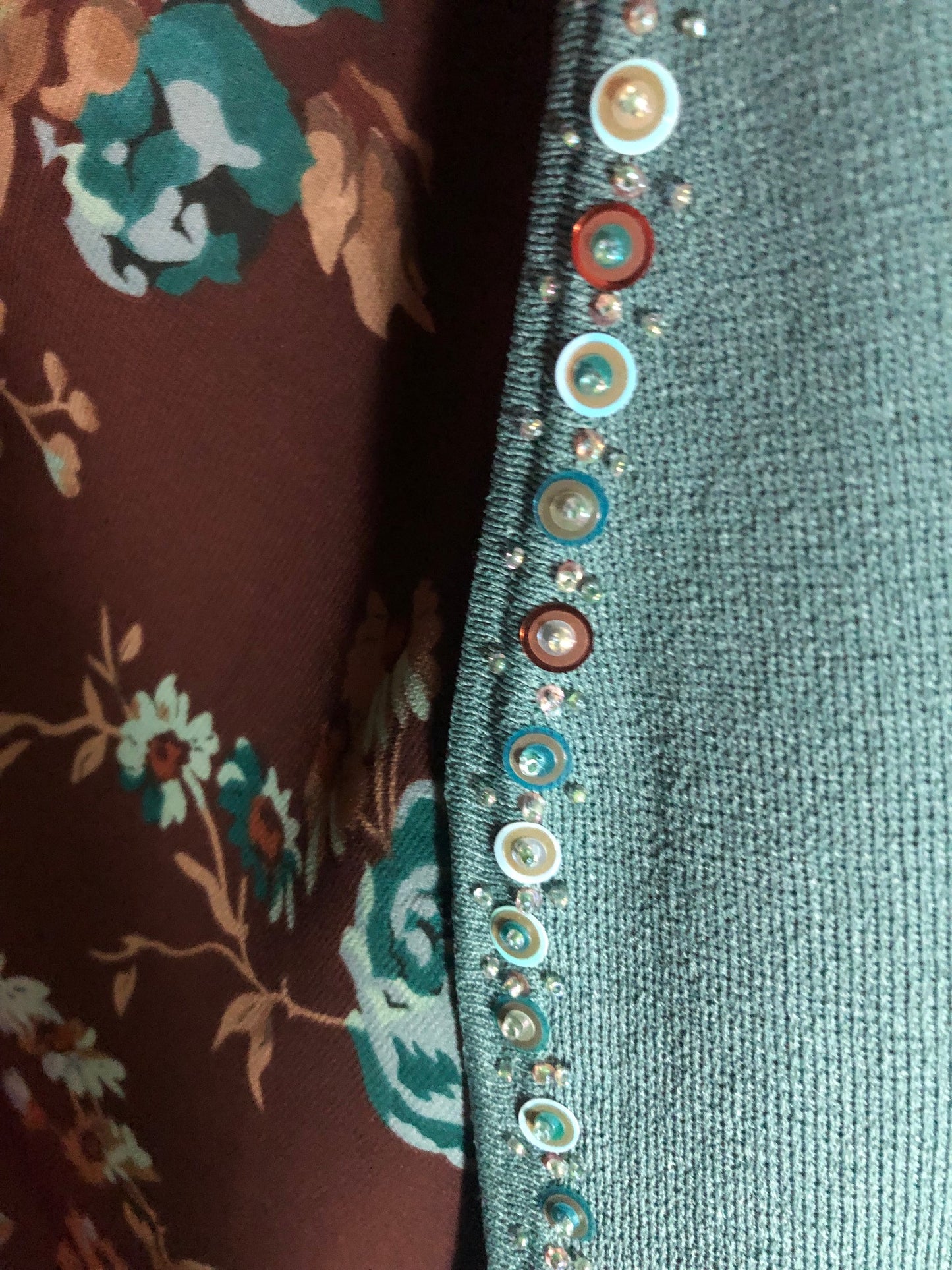 Vintage Floral Midi Dress & Cardigan Set, 90s, Brown and Blue