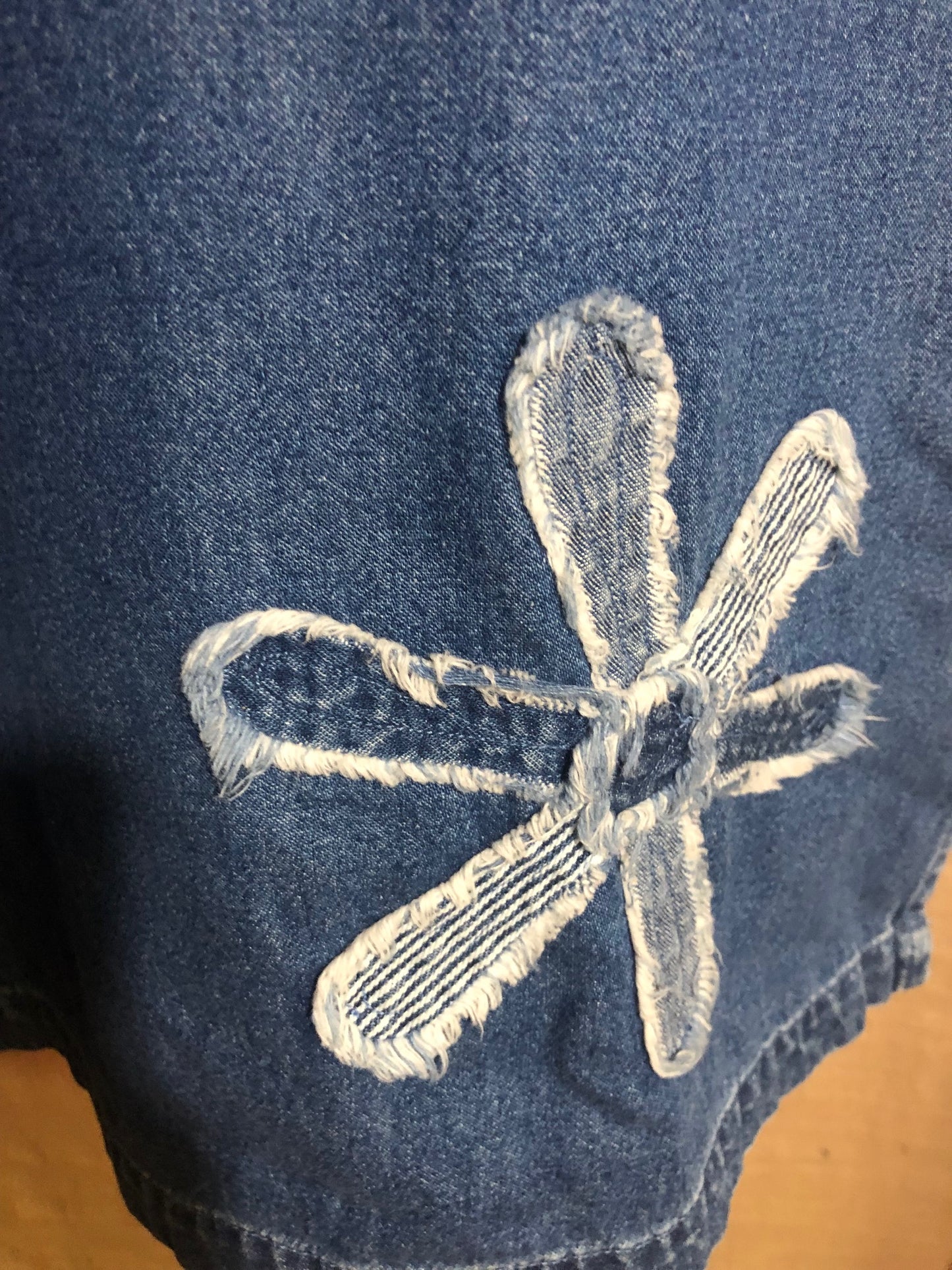 Vintage Blue Jay Denim Mini Dress - Floral Appliques, 90s, Y2K