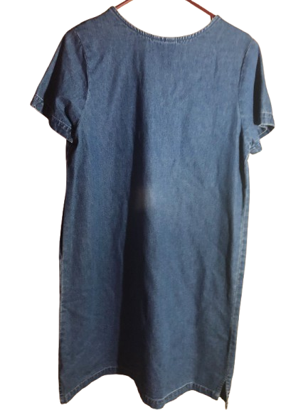Vintage Blue Jay Denim Mini Dress - Floral Appliques, 90s, Y2K
