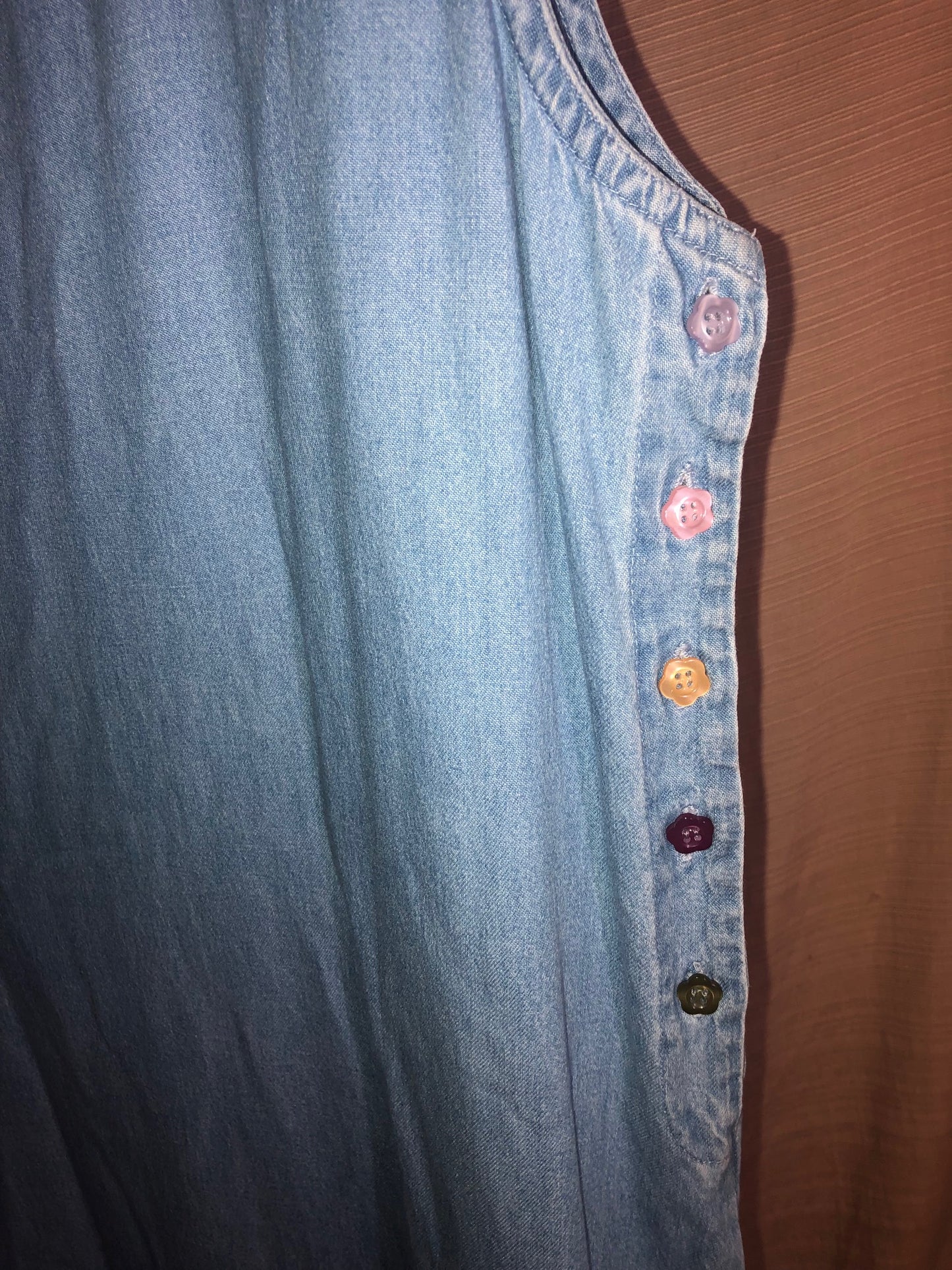 Vintage 90s Denim Maxi Dress - Floral Embroidery, Colorful Flower Buttons