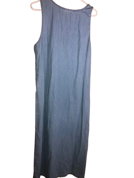 Vintage 90s Denim Maxi Dress - Floral Embroidery, Colorful Flower Buttons