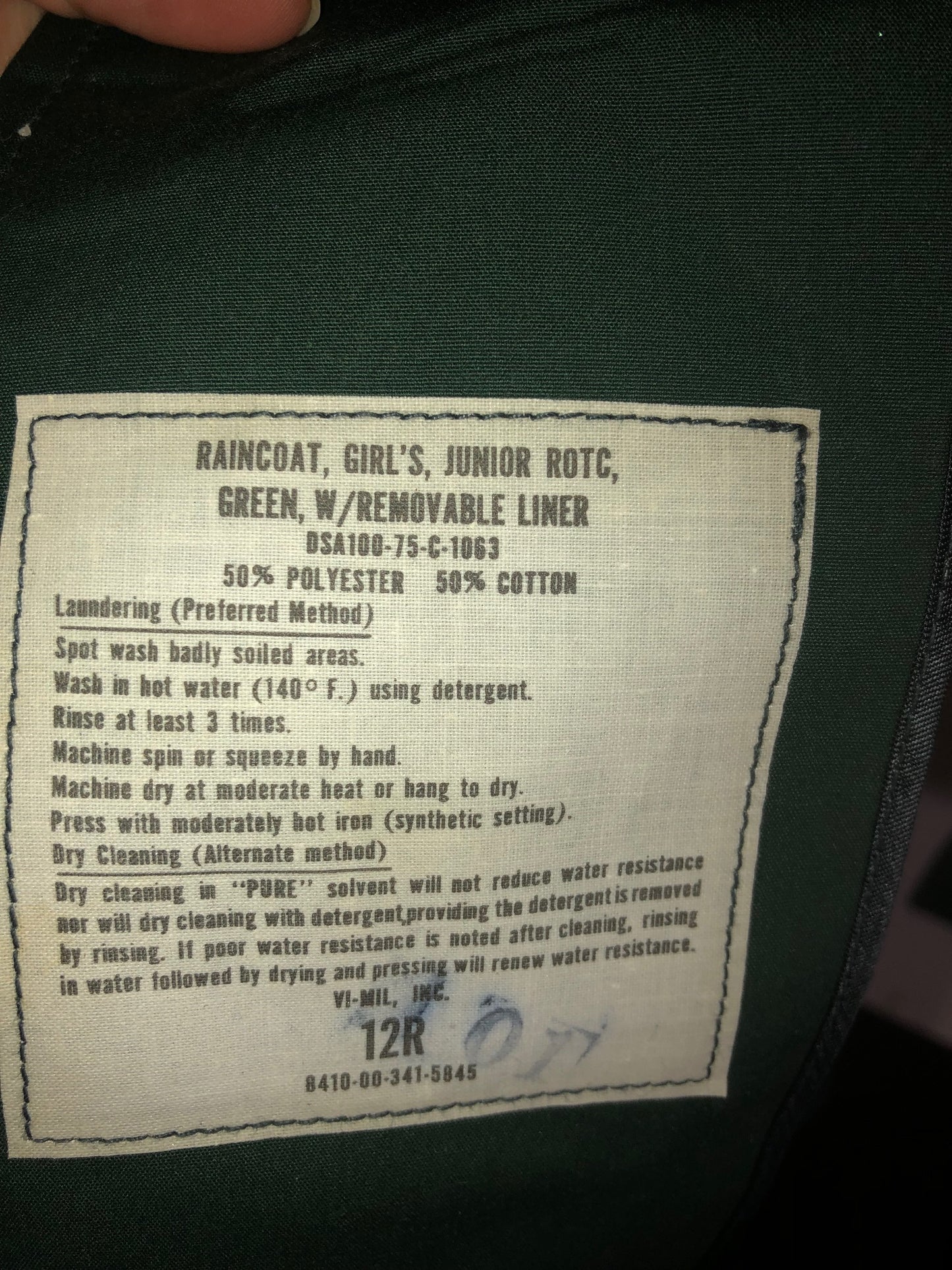 Vintage 1975 JR ROTC Military Style Green Trench Coat w/ Removable Liner - Size 12R, Grunge Style Retro Raincoat