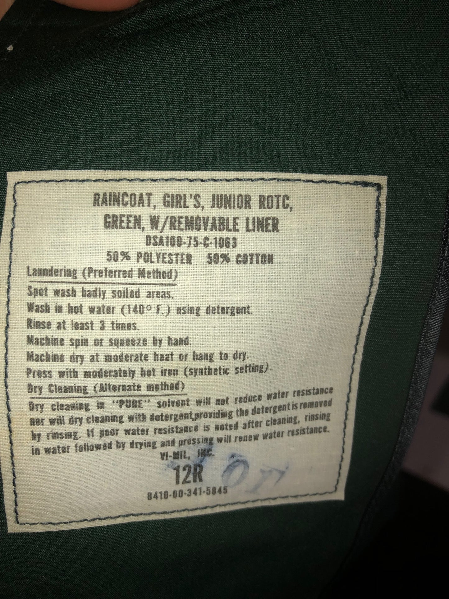 Vintage 1975 JR ROTC Military Style Green Trench Coat w/ Removable Liner - Size 12R, Grunge Style Retro Raincoat