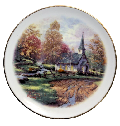 Thomas Kinkade "Aspen Chapel" 6-inch Collector Plate - Limited Edition Porcelain, Woodland Scene in Fall - Vintage Vibes