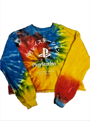 PlayStation Crop Top | Tie-Dye | "Live in Your World, Play in Ours" | Women's Gaming Apparel | Retro Vibes - Vintage Vibes