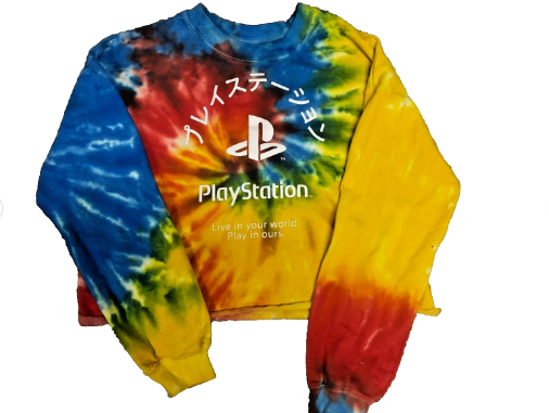 PlayStation Crop Top | Tie-Dye | "Live in Your World, Play in Ours" | Women's Gaming Apparel | Retro Vibes - Vintage Vibes