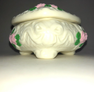 Vintage Heart-Shaped Porcelain Jewelry Box with Rose Design