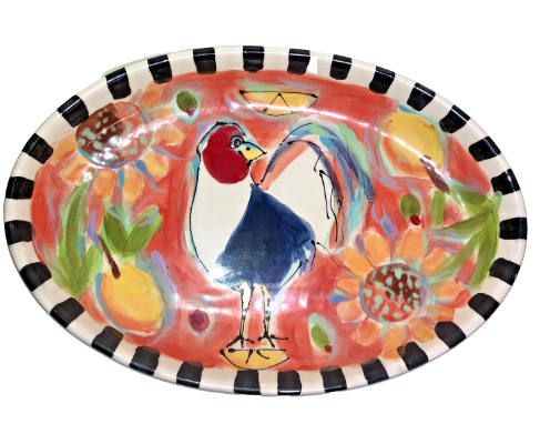 vintage victoria heisler ceramic pottery home rooster dish