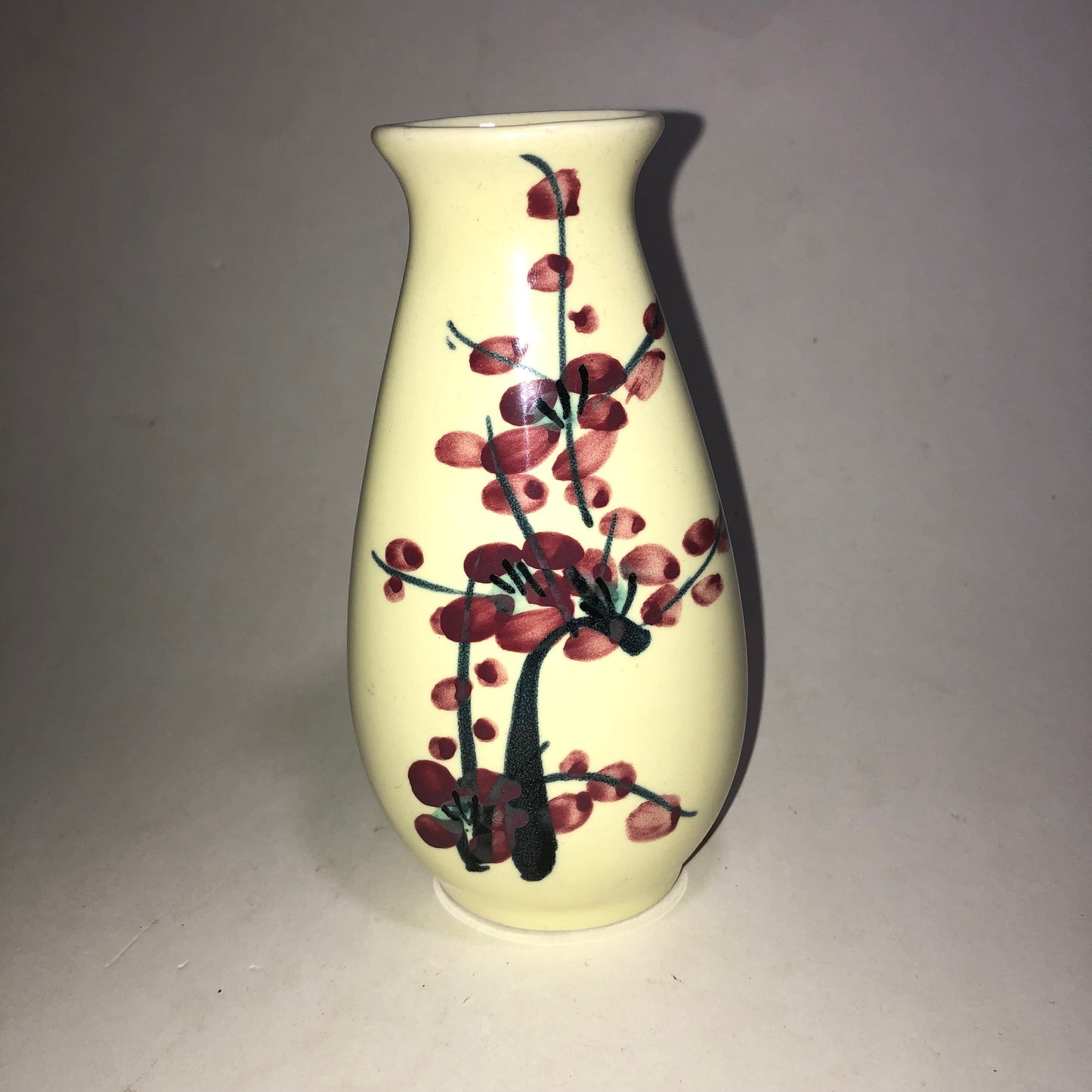 Small Vintage Hand-Painted Pale Yellow Porcelain Vase with Floral Design - So Cute!