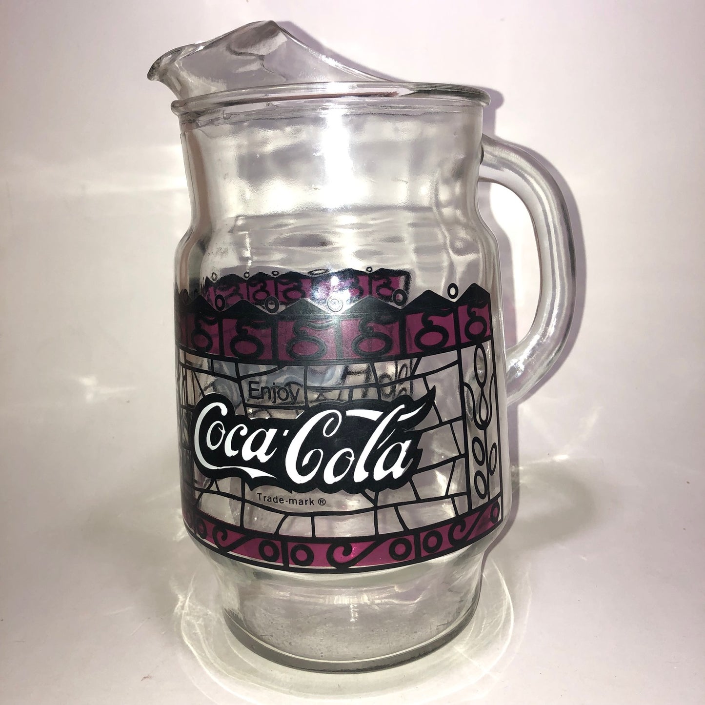 Coca-Cola Tiffany Style Stained Glass Pitcher Soda Pop Coke Vintage 1970s Retro