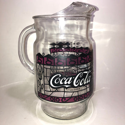 Coca Cola Glass Pitcher Tiffany Style Stained Glass Soda Pop Coke Vintage 1970s Retro
