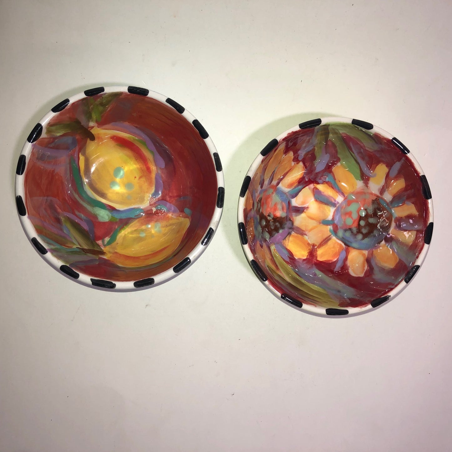 Vintage Victoria Heisler Pottery Bowls - Set of 2, Sunflowers and Lemons