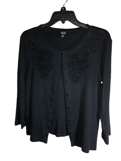 Rafaella Vintage Cardigan, Size S, Black with Floral Detail - Classic Style