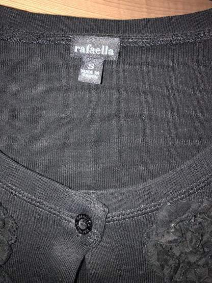 Rafaella Vintage Cardigan, Size S, Black with Floral Detail - Classic Style