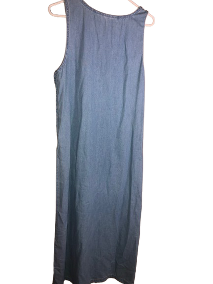 Vintage 90s Denim Maxi Dress - Floral Embroidery, Colorful Flower Buttons