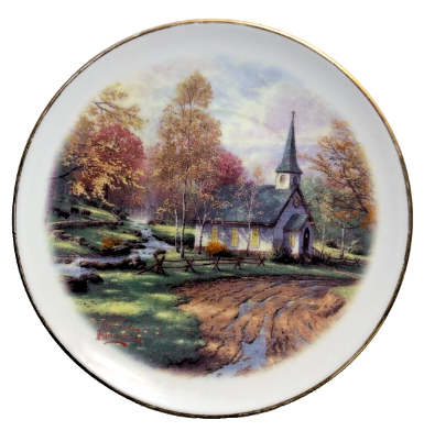 Thomas Kinkade "Aspen Chapel" 6-inch Collector Plate - Limited Edition Porcelain, Woodland Scene in Fall