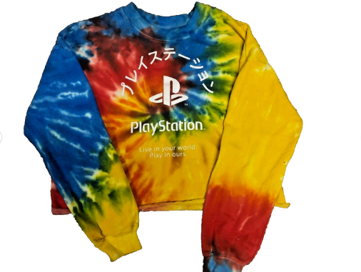 Pre-Owned PlayStation Crop Top | Tie-Dye | "Live in Your World, Play in Ours" | Women's Gaming Apparel | Retro Vibes