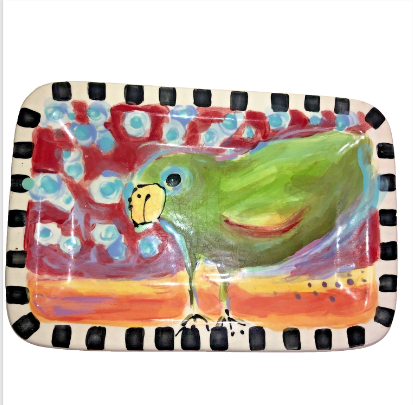 Vintage Victoria Heisler Handmade Pottery Parrot Themed Tray Plate
